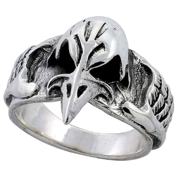 Picture of Sterling Silver Vulture Skull Ring 7/8 inch wide sizes 6 to 15