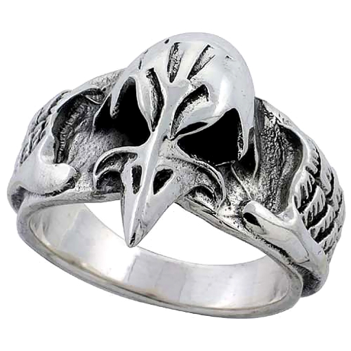 Picture of Sterling Silver Vulture Skull Ring 7/8 inch wide sizes 6 to 15
