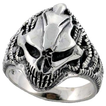 Picture of Sterling Silver Alien Lizzard Skull Ring 1 inch wide