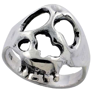 Picture of Sterling Silver Deranged Skull Ring 1 inch wide sizes 6 to 15