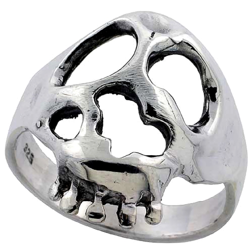 Picture of Sterling Silver Deranged Skull Ring 1 inch wide sizes 6 to 15