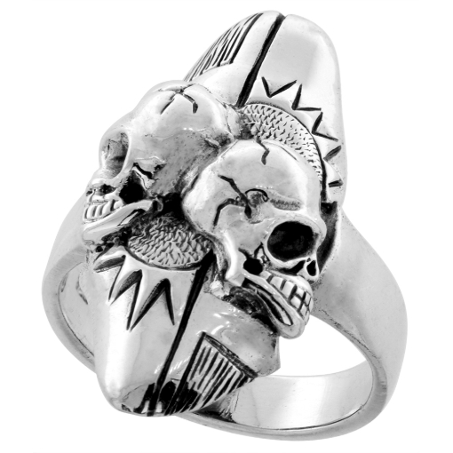 Picture of Sterling Silver 2 Skull Ring 1 1/4 inch wide sizes 6 to 15