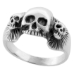 Picture of Sterling Silver Triple Skull Ring 5/8 inch wide sizes 6 to 15