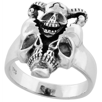 Picture of Sterling Silver Horned Skull Ring 7/8 inch wide sizes 6 to 15