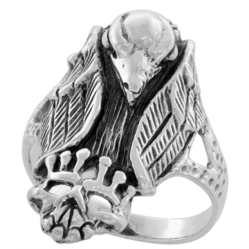 Picture of Sterling Silver Vulture with Crowned Skull Ring 1 1/4 inch wide sizes 6 to 15