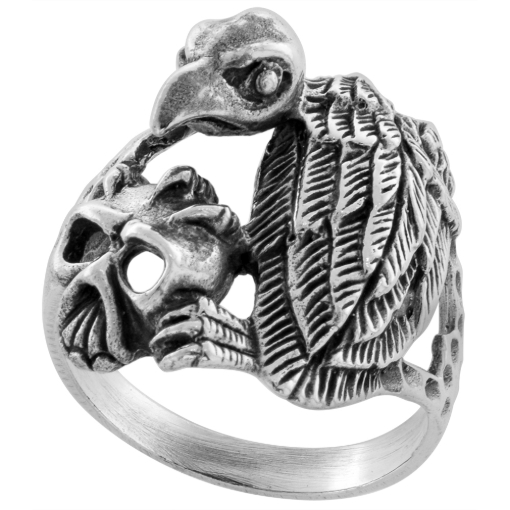 Picture of Sterling Silver Vulture with Skull Ring 1 inch wide sizes 6 to 15