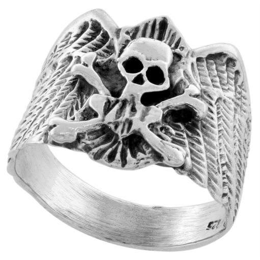 Picture of Sterling Silver Skull & Crossbones Ring 3/4 inch wide sizes 6 to 15