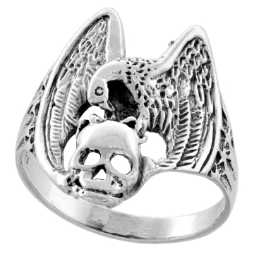 Picture of Sterling Silver Vulture with Skull Ring 1 inch wide sizes 6 to 15