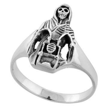 Picture of Sterling Silver Grim Reaper on Motorcycle Ring 3/4 inch wide sizes 6 to 15