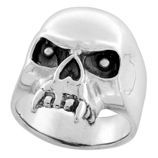 Picture of Sterling Silver Fanged Skull Ring 1 1/8 inch wide sizes 8 to 14