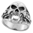 Picture of Sterling Silver Fanged Skull Ring 7/8 inch wide sizes 8 to 14