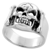 Picture of Sterling Silver Bones & Cracked Skull Ring 3/4 inch wide