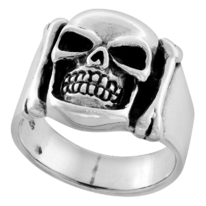 Picture of Sterling Silver Bones & Skull Ring 3/4 inch wide