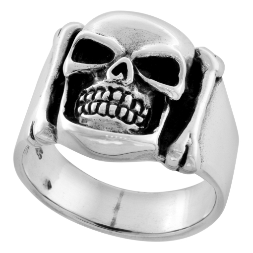 Picture of Sterling Silver Bones & Skull Ring 3/4 inch wide