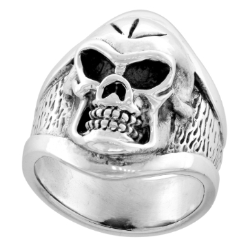 Picture of Sterling Silver Mean Looking Skull Ring 1 inch wide sizes 8 to 14