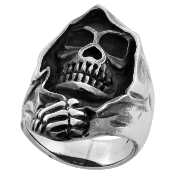 Picture of Sterling Silver Grim Reaper Skull Ring 1 3/8 inch wide