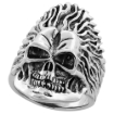 Picture of Sterling Silver Skull on Flames Ring 1 3/8 inch wide sizes 8 to 14