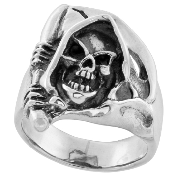 Picture of Sterling Silver Grim Reaper Skull Ring 1 inch wide sizes 8 to 14