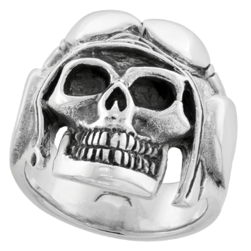 Picture of Sterling Silver Skull with Helmet Ring 1 inch wide sizes 8 to 14