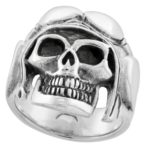 Picture of Sterling Silver Skull with Helmet Ring 1 inch wide sizes 8 to 14