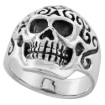Picture of Sterling Silver Tattooed Skull Ring 7/8 inch wide sizes 8 to 14