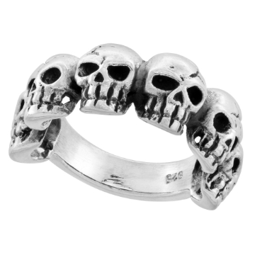 Picture of Sterling Silver Tattooed Skull Ring 1 1/8 inch wide sizes 8 to 14