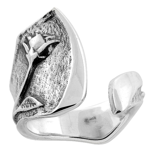 Picture of Sterling Silver Rose Spoon Ring for Women 3/4 inch wide sizes 5 to 12