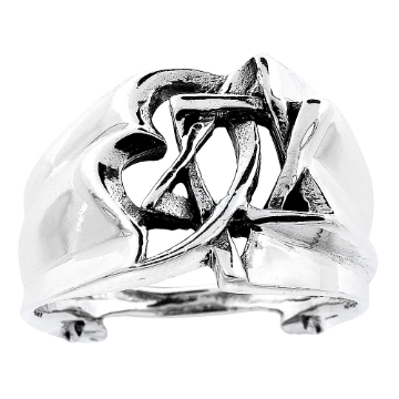 Picture of Sterling Silver Interlacing Star of David & Heart Ring for Women 5/8 inch wide sizes 5 to 12