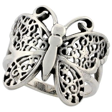 Picture of Sterling Silver Butterfly Ring for Women 3/4 inch (20mm) Long