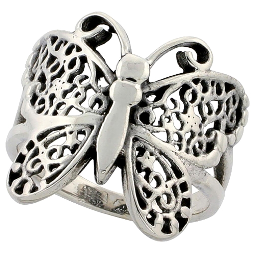 Picture of Sterling Silver Butterfly Ring for Women 3/4 inch (20mm) Long