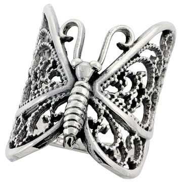 Picture of Large Sterling Silver Long Filigree Butterfly Ring for Women 1 1/4 inch (31mm) sizes 6 - 10 1/2
