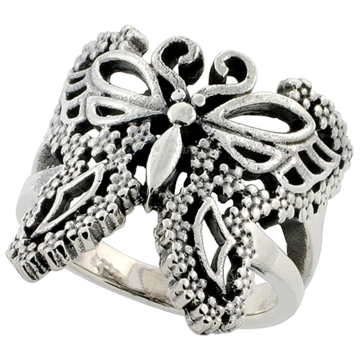 Picture of Sterling Silver Filigree Butterfly Ring for Women 3/4 inch (21mm) Long sizes 6 - 10 1/2