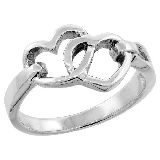 Picture of Sterling Silver Linked Hearts Ring for Women 3/8 inch wide sizes 6 - 10