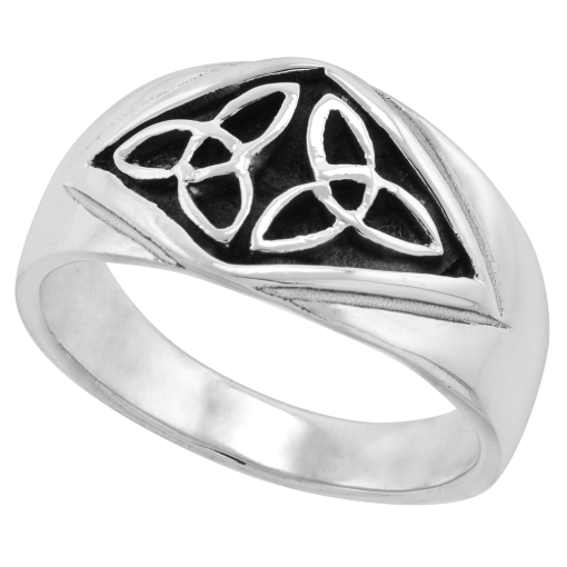 Picture of 12mm Sterling Silver Cigar Band Trinity Celtic Knot Triquetra Ring for Men & Women.5 inch wide sizes 5-12