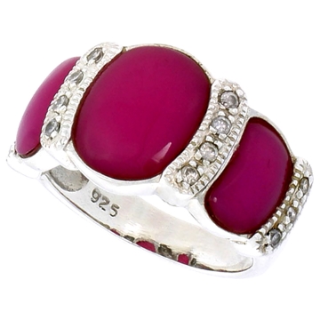 Picture of Sterling Silver Oxidized Ring, w/ 12 x 9 mm & Two 9 x 5 mm Oval-shaped Purple Resin, & Tiny CZ's, 1/2" (13 mm) wide