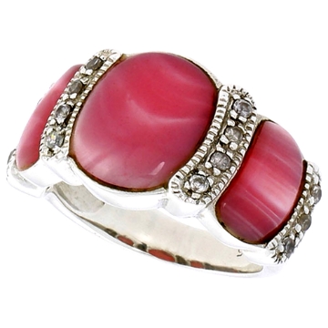 Picture of Sterling Silver Oxidized Ring, w/ 12 x 9 mm & Two 9 x 5 mm Oval-shaped Pink Mother of Pearls, & Tiny CZ's, 1/2" (13 mm) wide