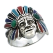 Picture of sterling silver Indian Chief Ring for Men Multicolor Bonnet 1 inch
