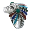 Picture of sterling silver Indian Chief Ring for Men Multicolor Bonnet 1 inch