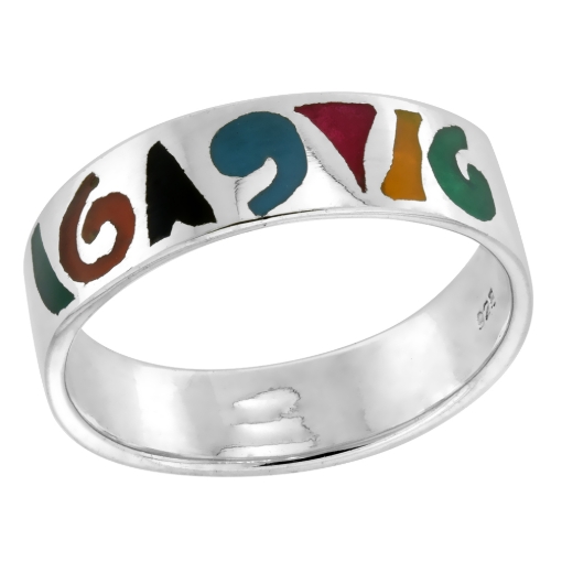 Picture of sterling silver Abstract Pattern Ring for Women Multicolor Enamel 1/4 inch sizes 6 - 13