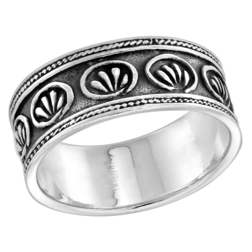 Picture of sterling silver Floral Pattern Ring for Women Rope Edge Design 5/16 inch