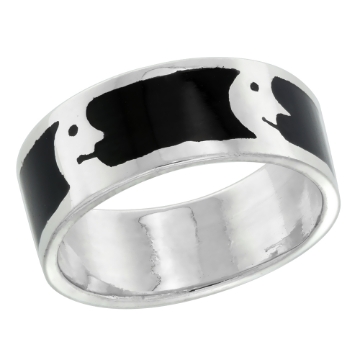 Picture of sterling silver Moon Man Ring for Women & Men Black Enamel 5/16 inch