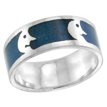Picture of sterling silver Moon Man Ring for Women & Men Blue Enamel 5/16 inch