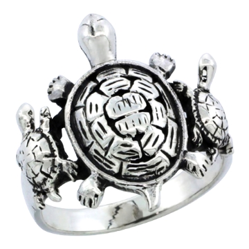 Picture of Sterling Silver Triple Turtle Ring 3/4 inch wide,