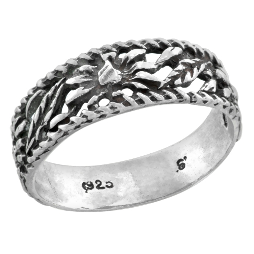 Picture of sterling silver Floral Pattern Ring for Women 1/4 inch