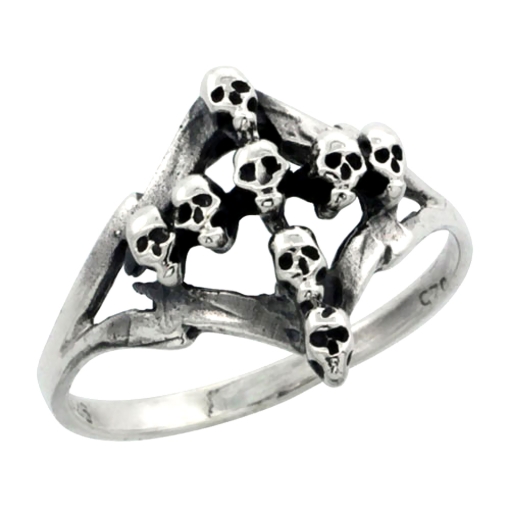 Picture of sterling silver Skull Cross Ring for Women 7/16 inch sizes 6 - 13