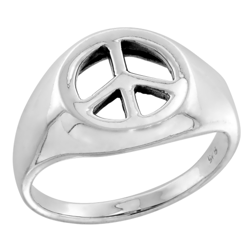 Picture of sterling silver Peace Sign Ring for Women 1/2 inch
