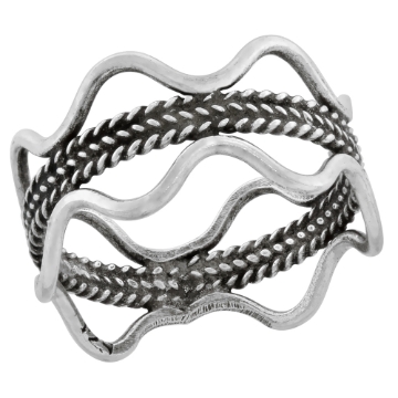 Picture of Sterling Silver Wavy Ring Band Ring for Women Rope Center 3/4 wide
