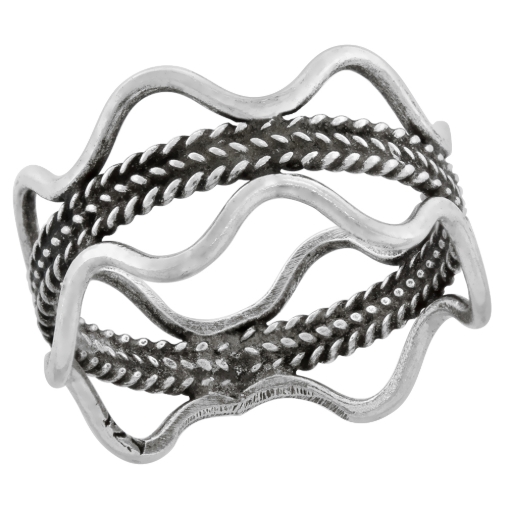 Picture of Sterling Silver Wavy Ring Band Ring for Women Rope Center 3/4 wide