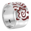 Picture of Sterling Silver High Polished Flower Ring Red Enamel 15/32 inch wide sizes 6 to 10