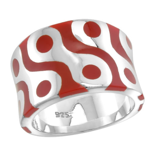 Picture of Sterling Silver High Polished Mask Ring Red Enamel 1/2 inch wide sizes 6 to 10